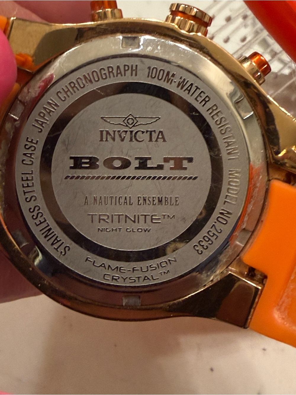 Invicta Bolt Chronograph 25633 Orange & Rose Gold Watch – Abalone Dial – 100M - Picture 10 of 15